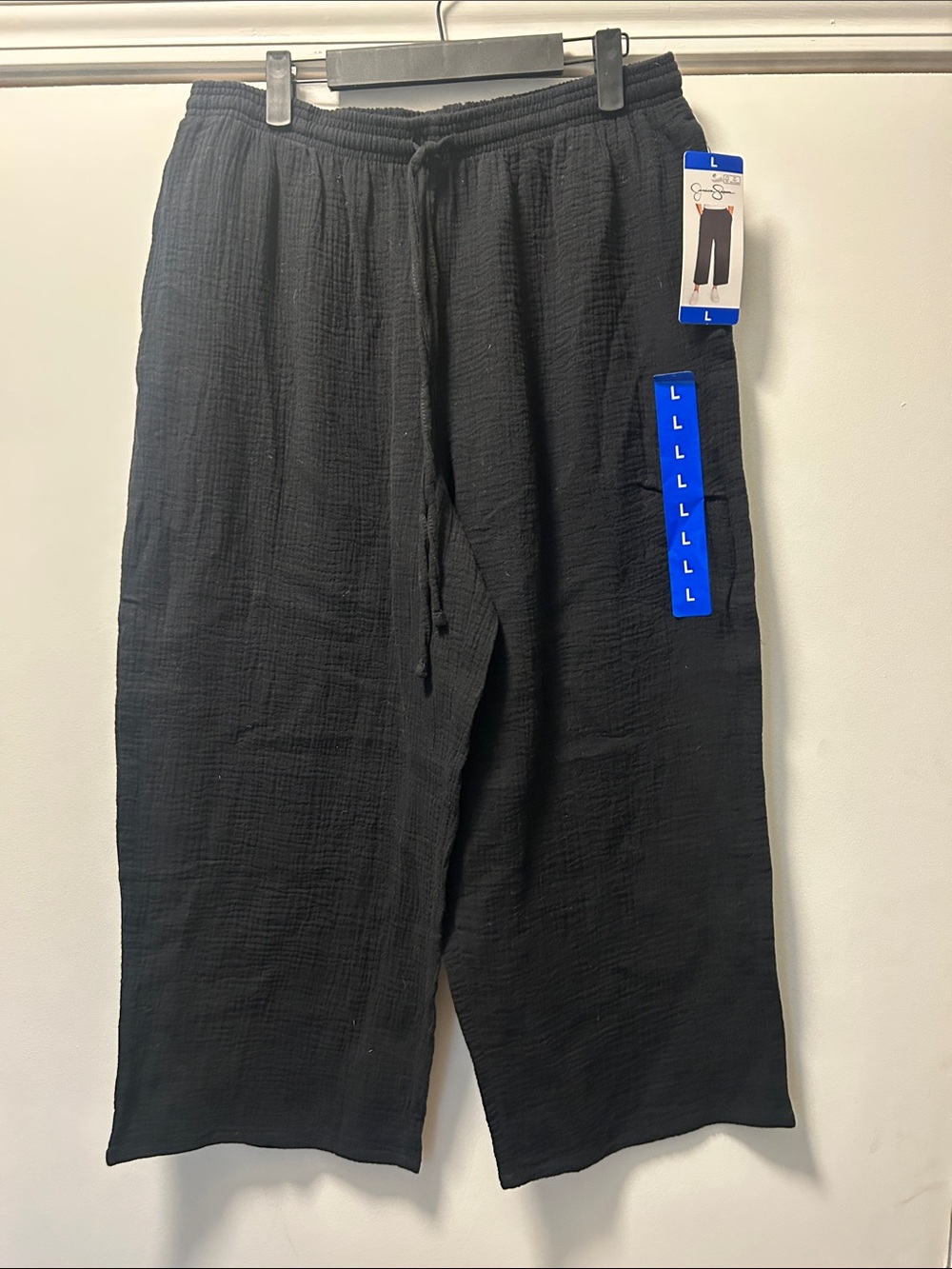 Jessica Simpson-Size L NWTO Black Gauze Wide-Leg Drawstring Pants